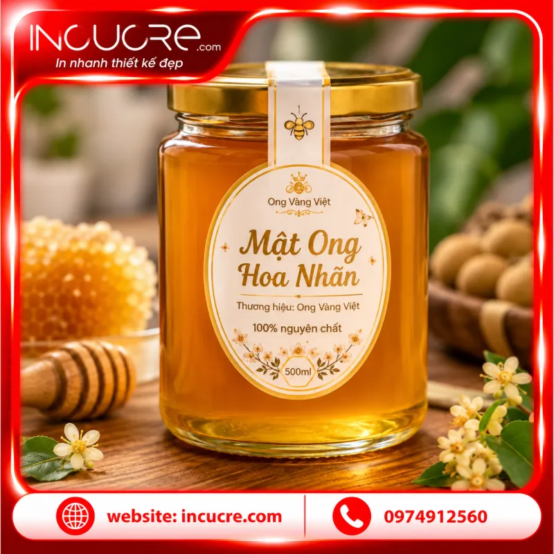 In tem Quảng Cáo Mật Ong Hoa Nhãn Cao Cấp