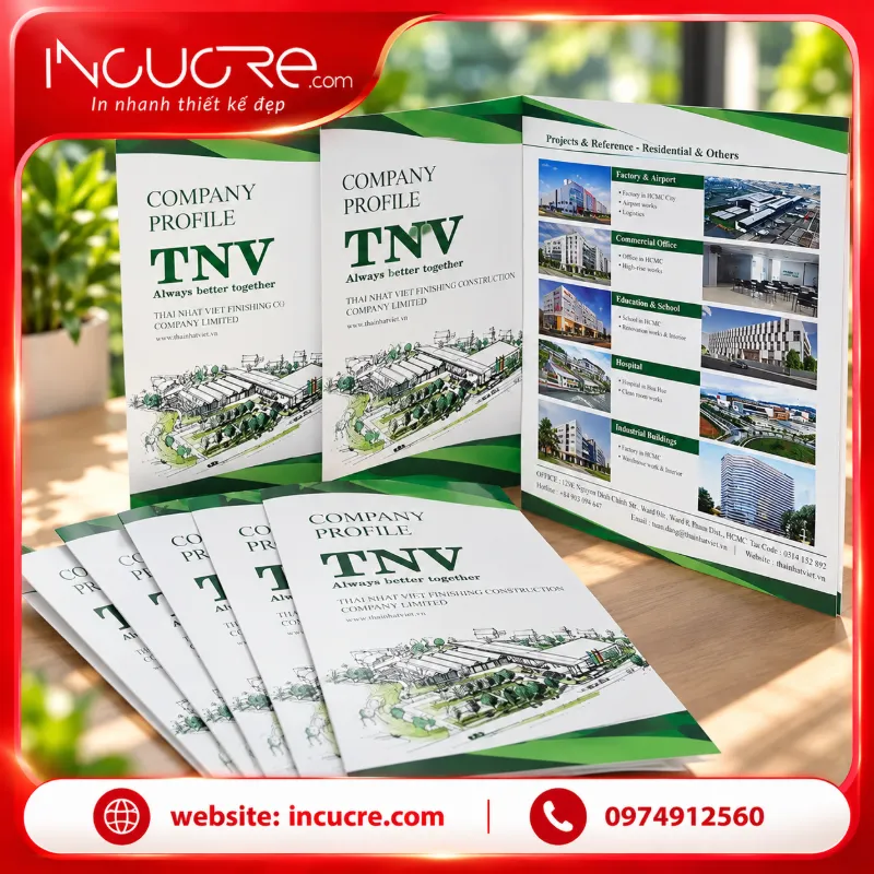 In Brochure doanh nghiệp xanh giữa khung đỏ