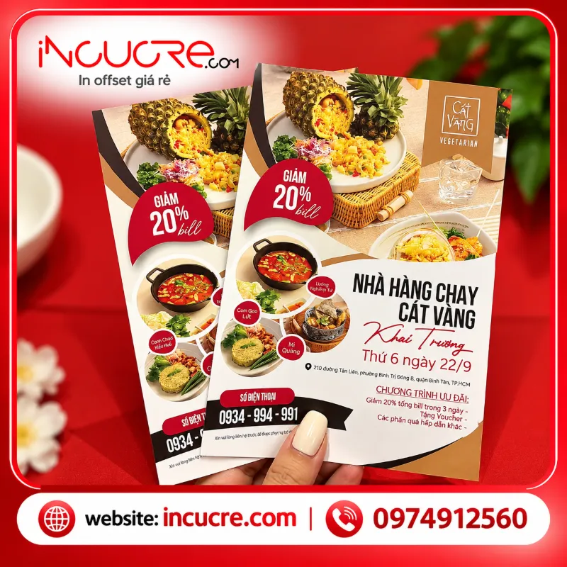 Tờ rơi nhà hàng chay Cát Vàng