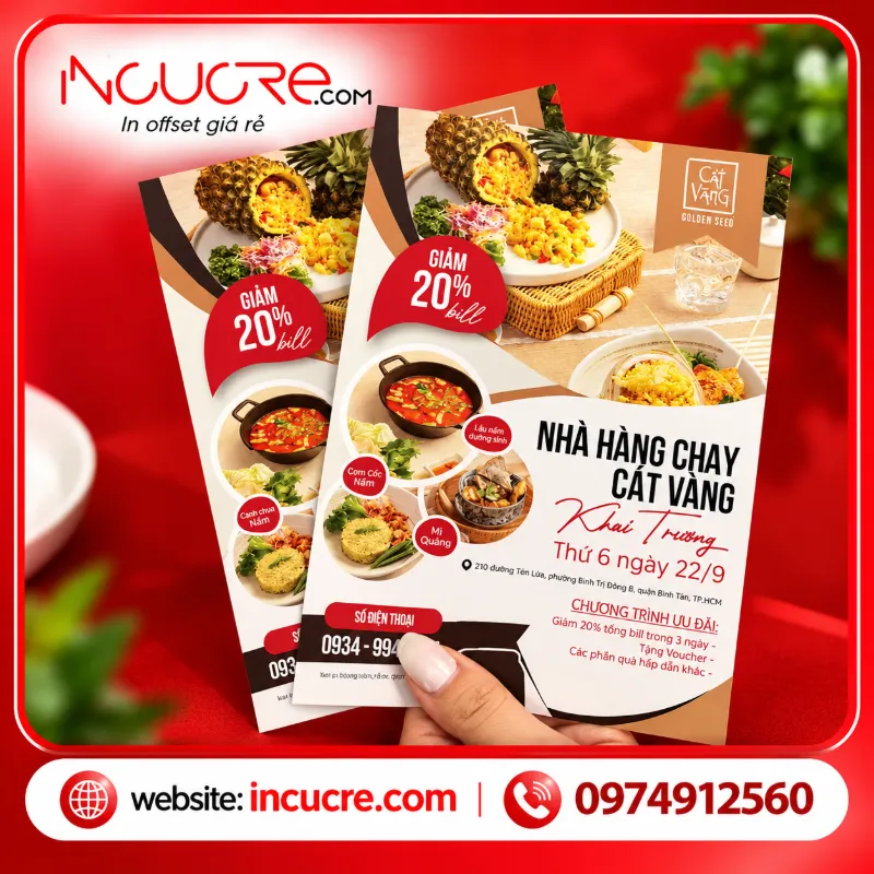 Tờ rơi nhà hàng chay Cát Vàng